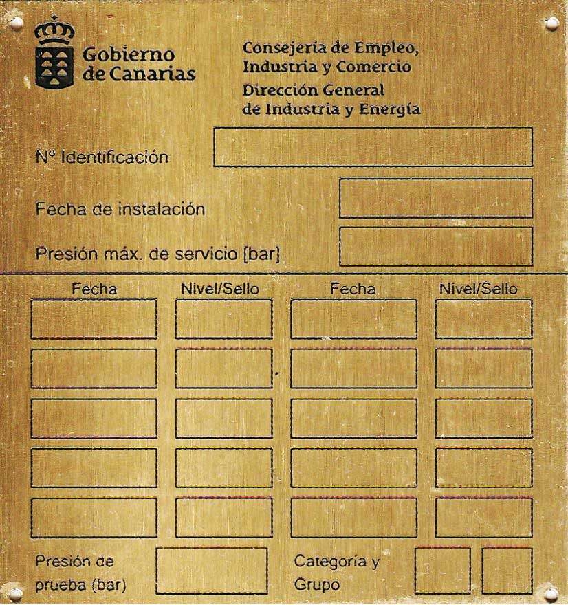 Placa industria certificación equipos e instalaciones aire comprimido